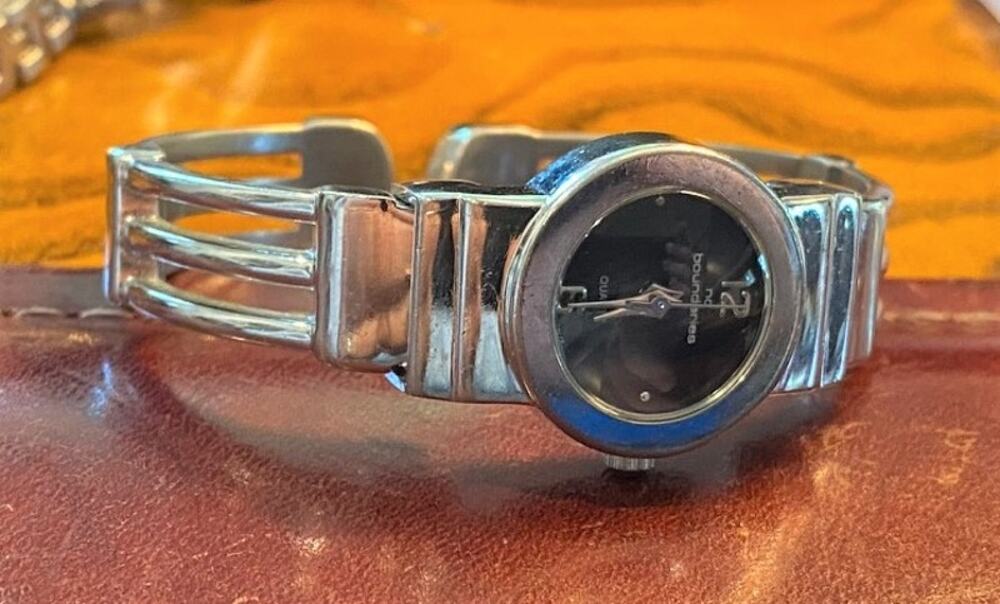 Women's No Boundaries Silver Tone Bangle Bracelet Watch, Black Face